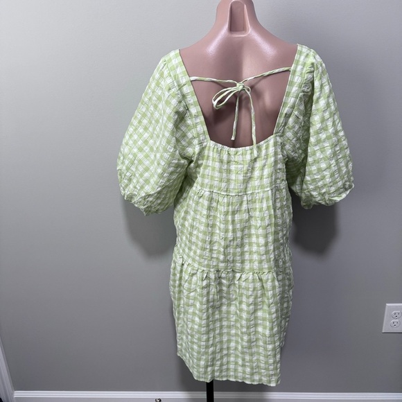 Lush Gingham Plaid Green Spring Dress Easter Jacquard Balloon Sleeve Large Lime - Picture 6 of 9